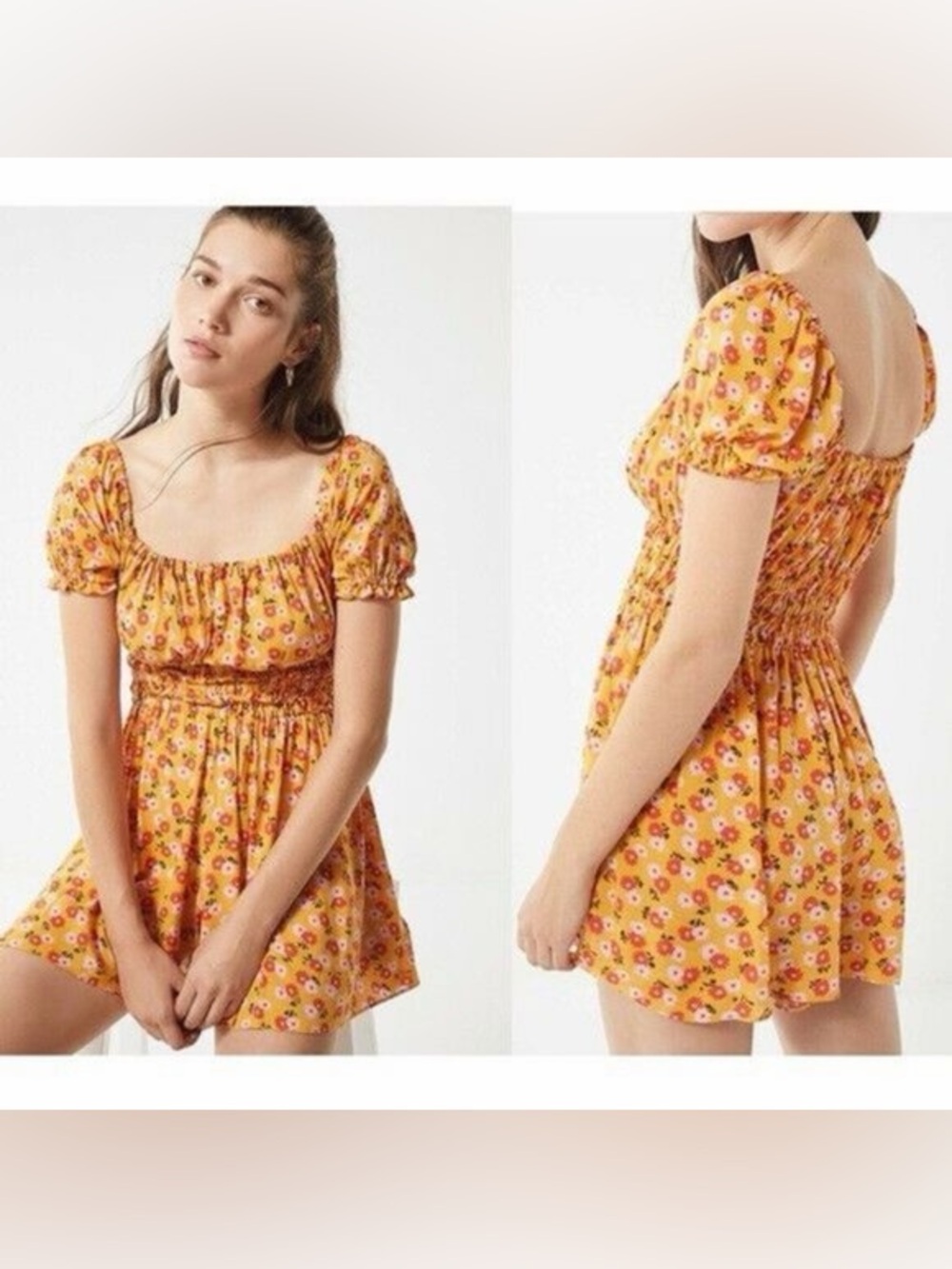 Urban Outfitters Sophia Smocked Floral Romper
